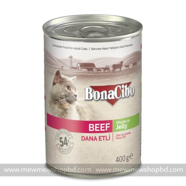 Bonacibo Beef Chunks in Jelly Adult Cat Wet Food 400g