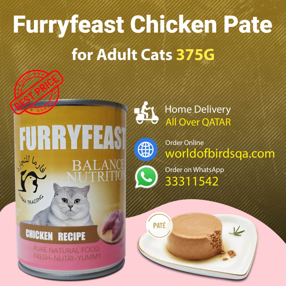 Furryfeast Chicken Pate For Adult Cats 375g - Image 1