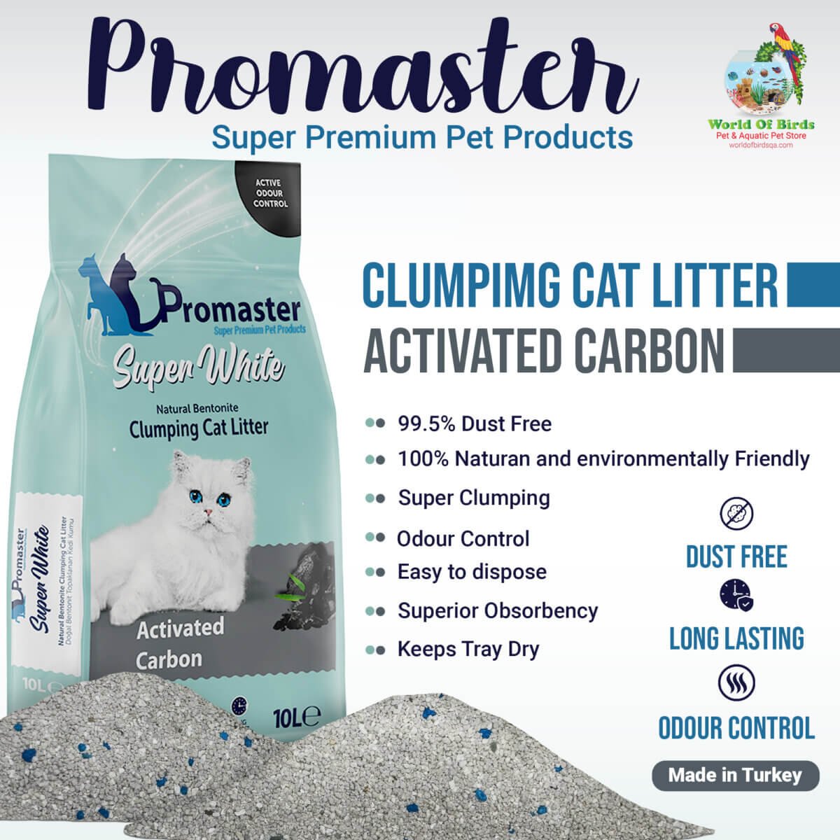Promaster Activated Carbon Super White Clumping Cat Litter (10L) - Image 1