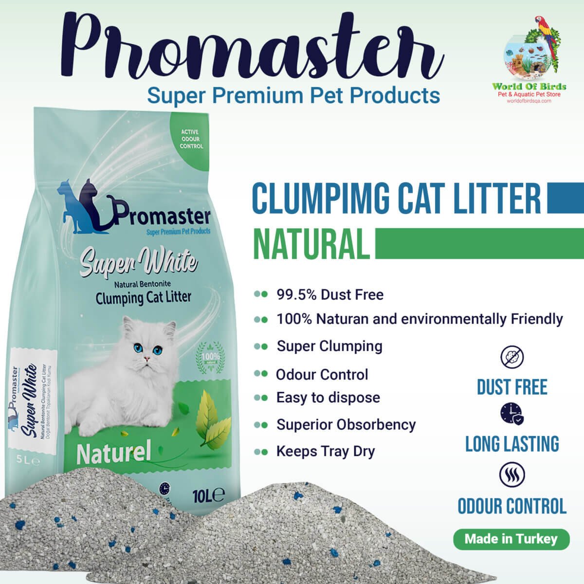 Promaster Natural Super White Clumping Cat Litter (10L) - Image 1