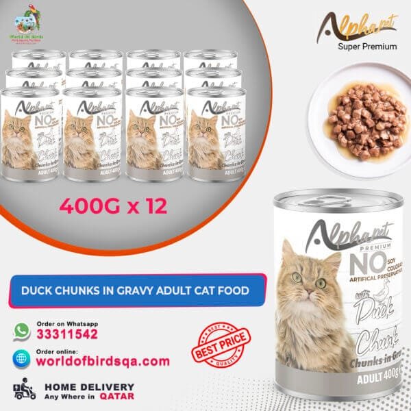 Alpha Pet Premium Cat with Duck Chunk in Gravy – 400g Wet Cat Food (Pack of 12) | Nutritious Meal from Turkey