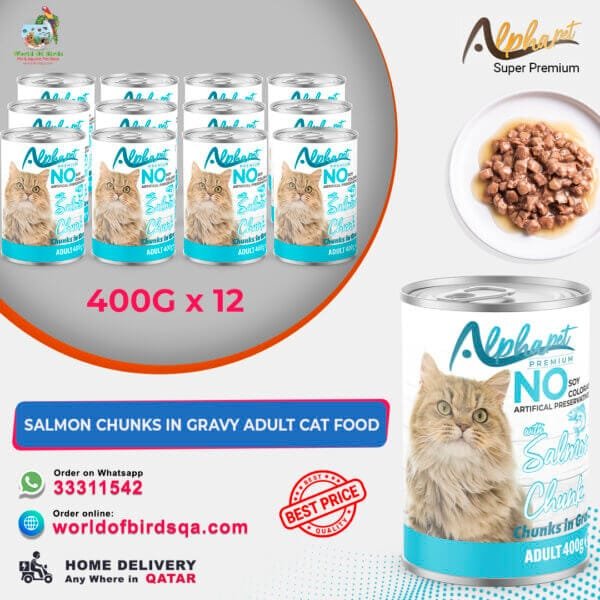 Alpha Pet Premium Cat with Salmon Chunk in Gravy – 400g Wet Cat Food (Pack of 12) | Omega-3 Rich Meal from Turkey
