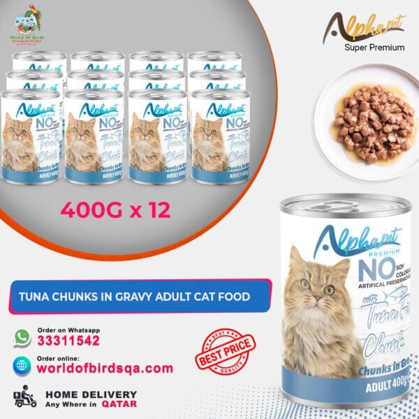 Alpha Pet Premium Cat with Tuna Chunk in Gravy – 400g Wet Cat Food (Pack of 12) | Protein & Omega-3 Rich Meal from Turkey