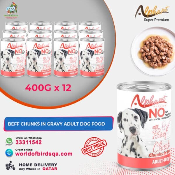 Alpha Pet Premium Adult Dog with Beef Chunk in Gravy – 400g Wet Dog Food (Pack of 12) | Protein-Rich Meal from Turkey