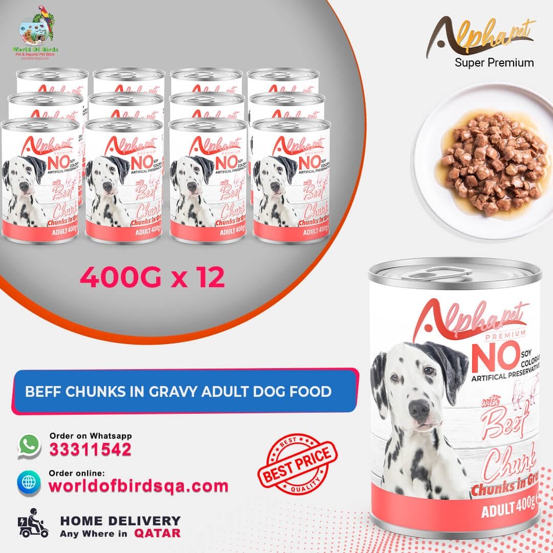 41 ALPHA PET DOG WITH BEEF IN GRAVY 400 G x12 Alpha Pet Premium Adult Dog with Beef Chunk in Gravy – 400g Wet Dog Food (Pack of 12) | Protein-Rich Meal from Turkey - Image 1