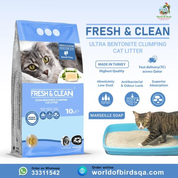 Fresh & Clean Ultra Bentonite Clumping Cat Litter – Marseille Soap, 10L | Premium Cat Litter from Turkey