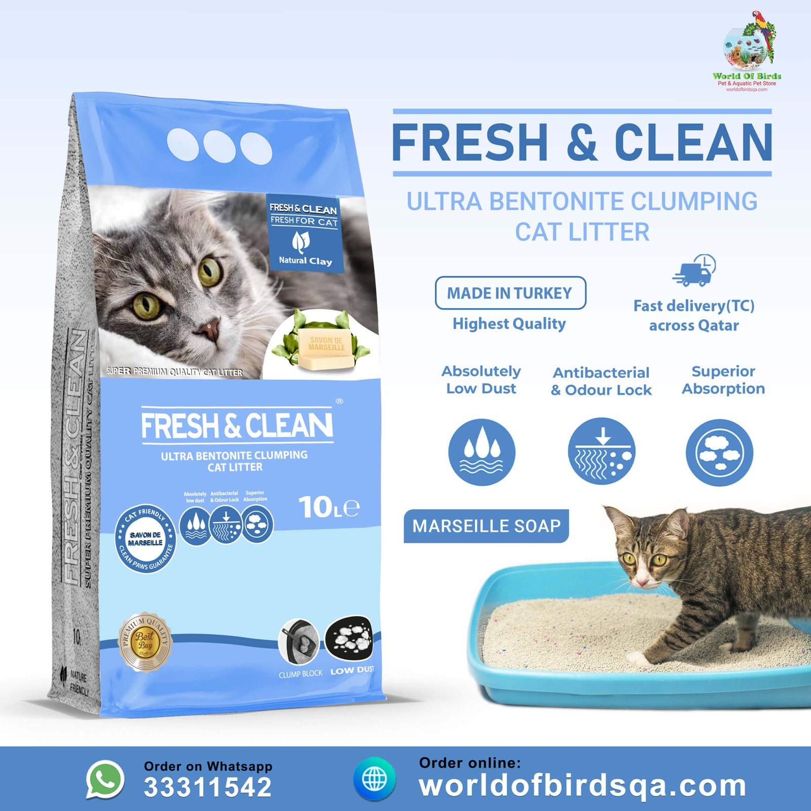 Fresh & Clean Marseille Soap Fresh & Clean Ultra Bentonite Clumping Cat Litter – Marseille Soap, 10L | Premium Cat Litter from Turkey - Image 1