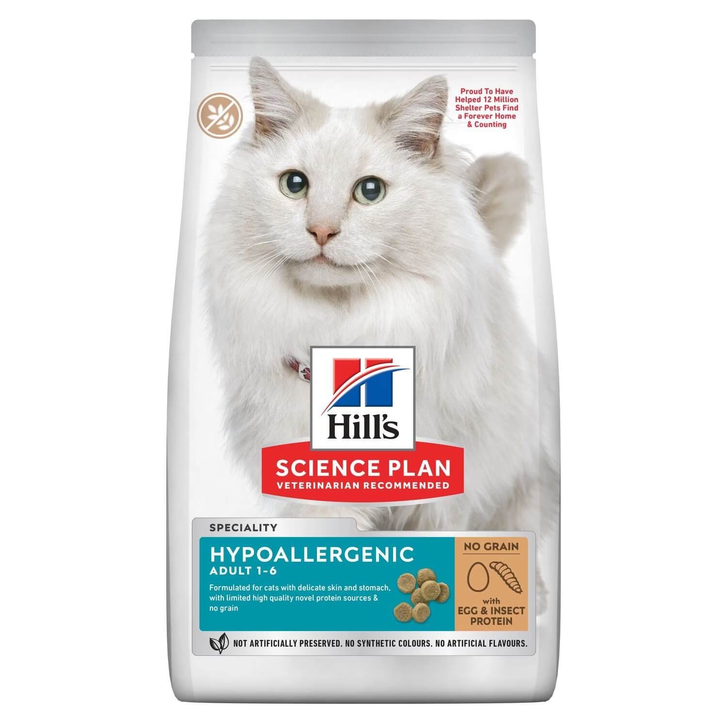 607869 Hill’s Science Plan Hypoallergenic Adult Cat Food No Grain Egg & Insect Protein (1.5kg) Hill’s Science Plan Hypoallergenic Adult Cat Food – No Grain Egg & Insect Protein, 1.5kg | Gentle Nutrition for Sensitive Cats - Image 1