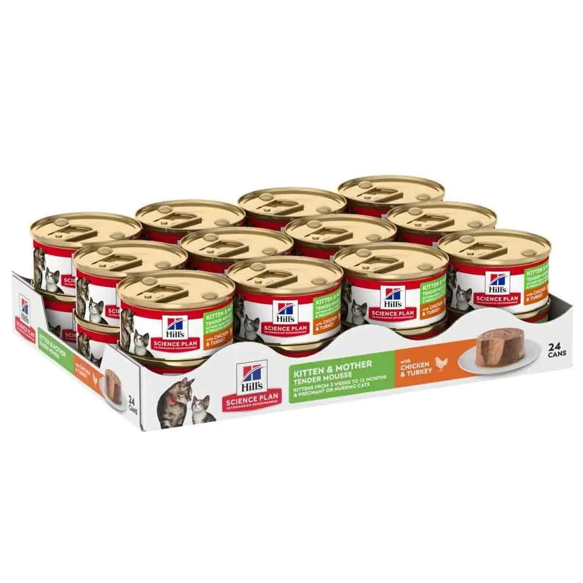 608528 Hill's Science Plan Kitten and Mother Tender Mousse Wet Cat Food Chicken and Turkey 24x85g Can Hill’s Science Plan Kitten & Mother Tender Mousse Chicken & Turkey – 85g x24 Cans | Gentle Nutrition for Kittens & Nursing Cats - Image 1