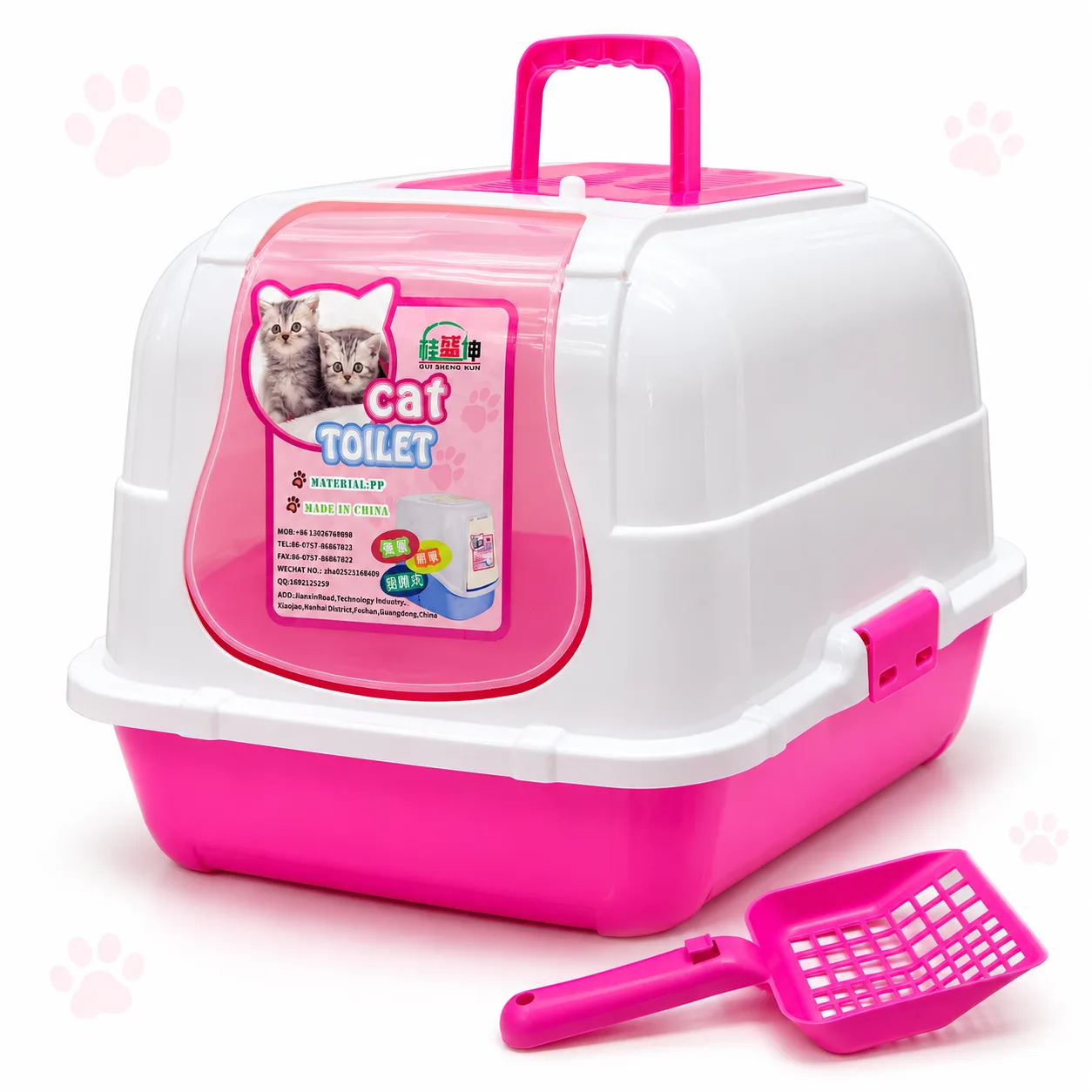 A39_result A39 Enclosed Cat Litter Box 44 × 31 × 45cm – Covered Cat Toilet with Handle Pink - Image 1