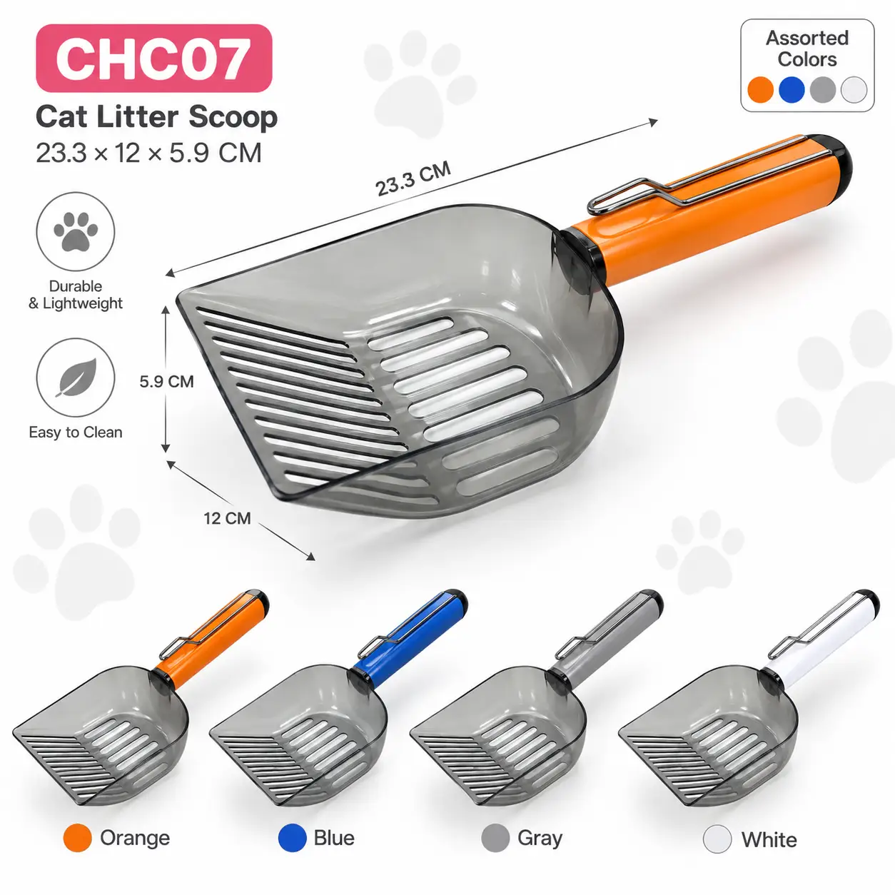 CHC07_result CHC07 Cat Litter Scoop 23.3 × 12 × 5.9cm – Slotted Cat Toilet Cleaning Scoop | Assorted Colors - Image 1