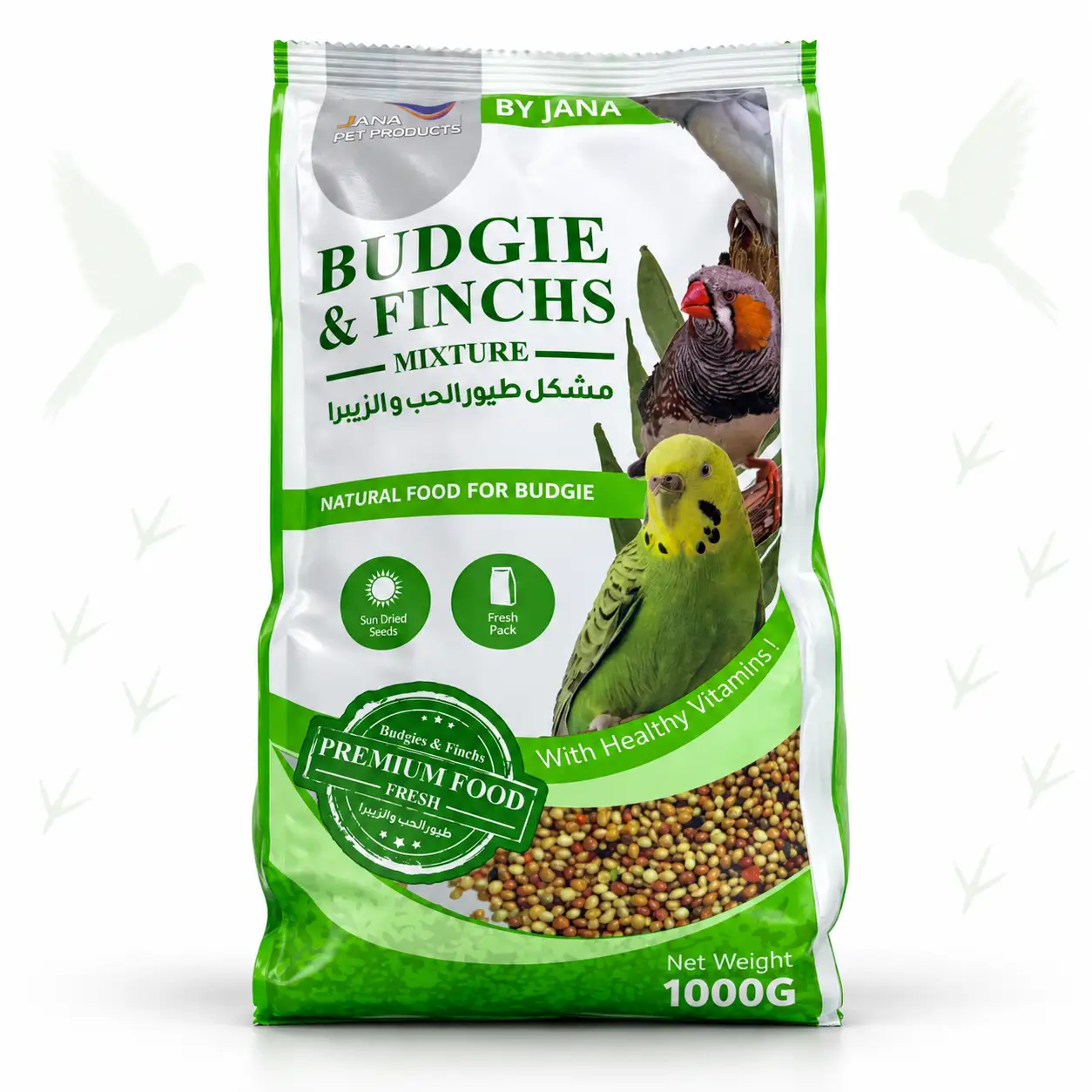 JANA BUSGIES BIRDS AND FINCHS MIX FOOD 1kg KSA_result JANA Budgie & Finch Mix Bird Food 1kg – Premium Seed Mixture with Healthy Vitamins | Made in KSA - Image 1