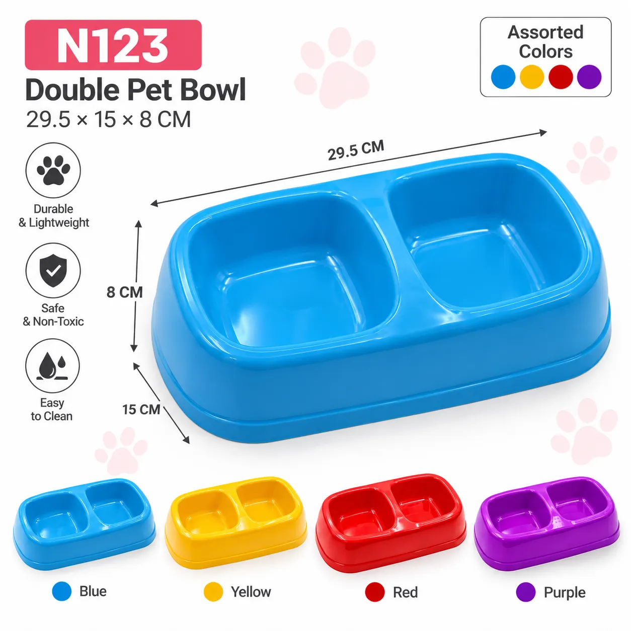 N123_result N123 Double Pet Feeding Bowl 29.5 × 15 × 8cm – Food & Water Bowl for Cats and Dogs - Image 1