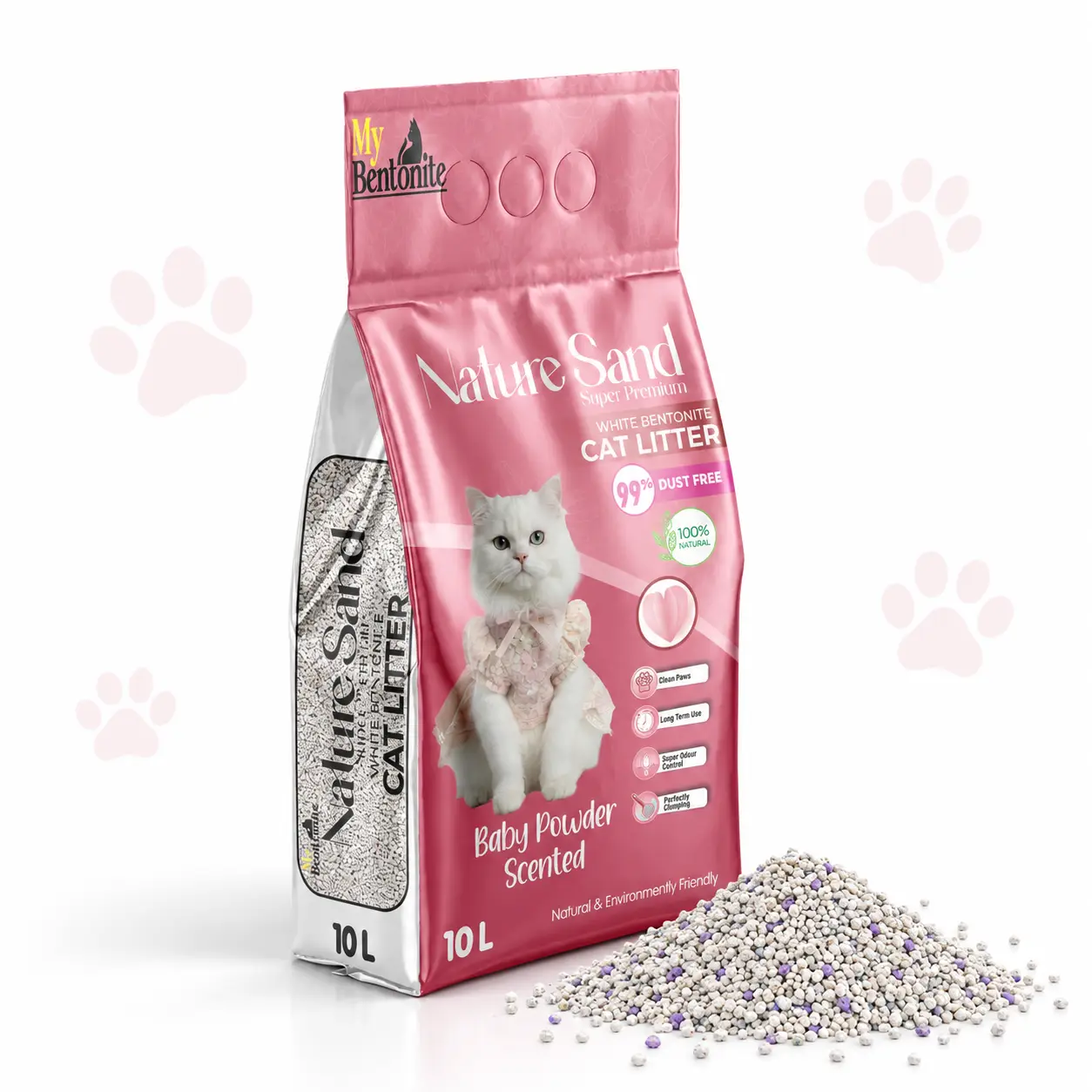 Nature Sand Baby Powder 10L_result Nature Sand Baby Powder Cat Litter 10L – Super White Bentonite, 99% Dust Free | Made in Turkey - Image 1
